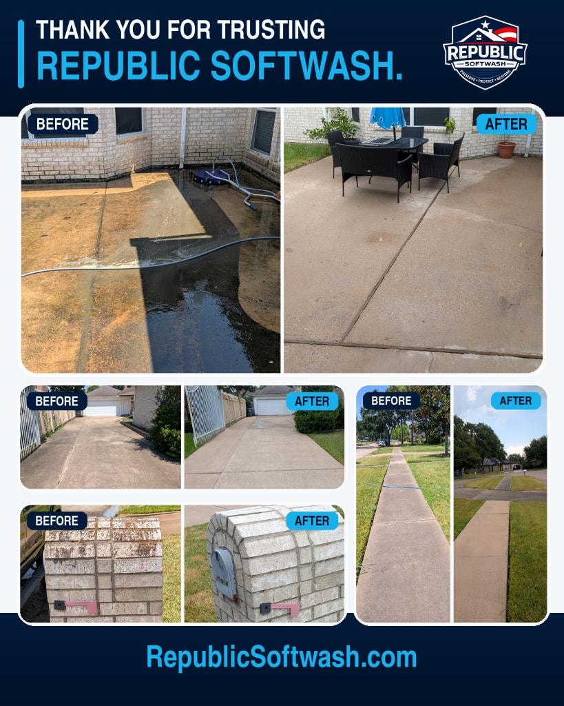 Freshly pressure washed driveway — Republic Softwash result